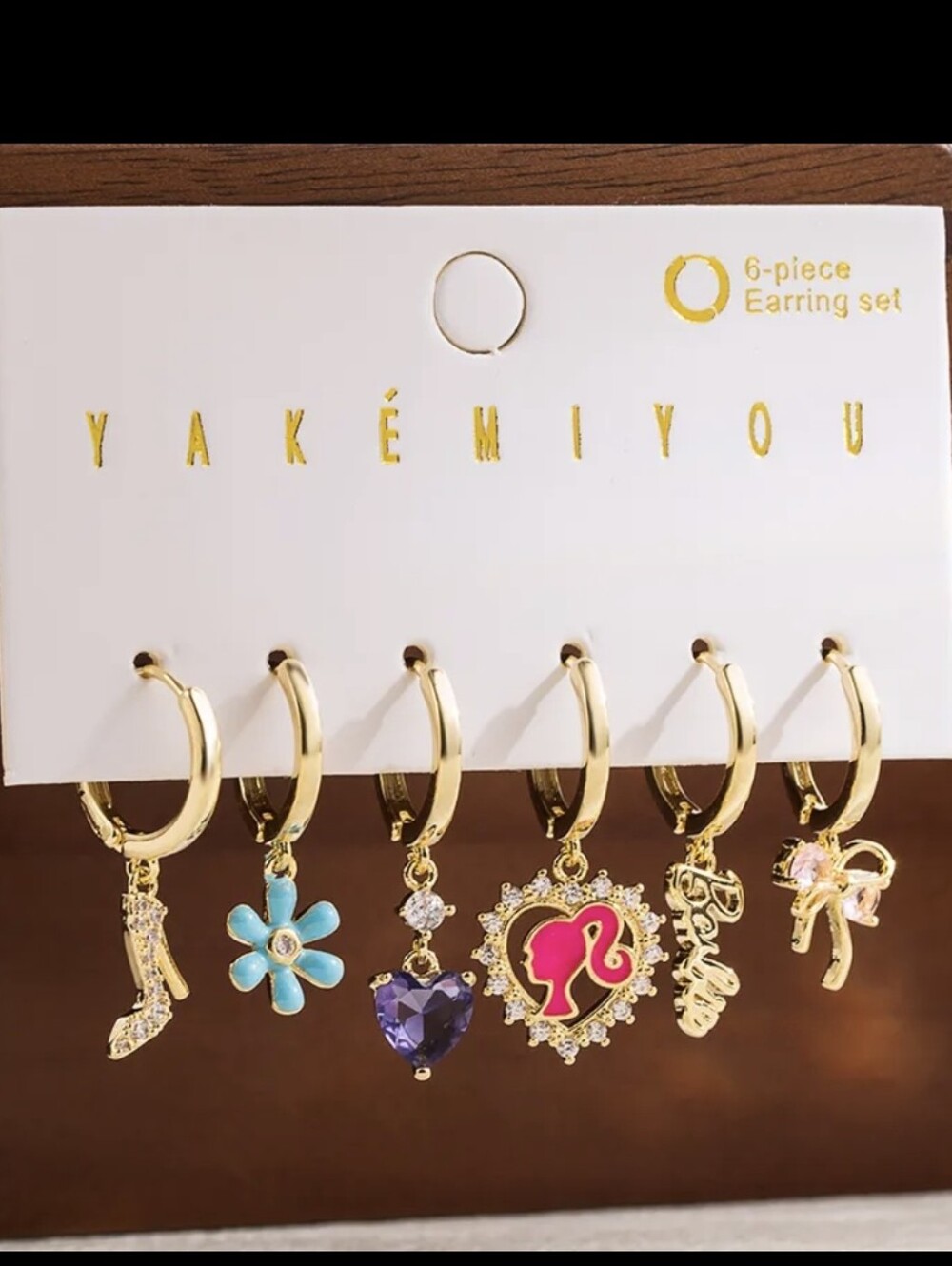 Barbie 14K Gold Plated Gemstone Mismatch Huggie Hoop Earrings Set